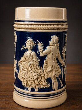 Vintage W. Germany Cobalt Relief Stein | Baroque Figural Art Mold 2177